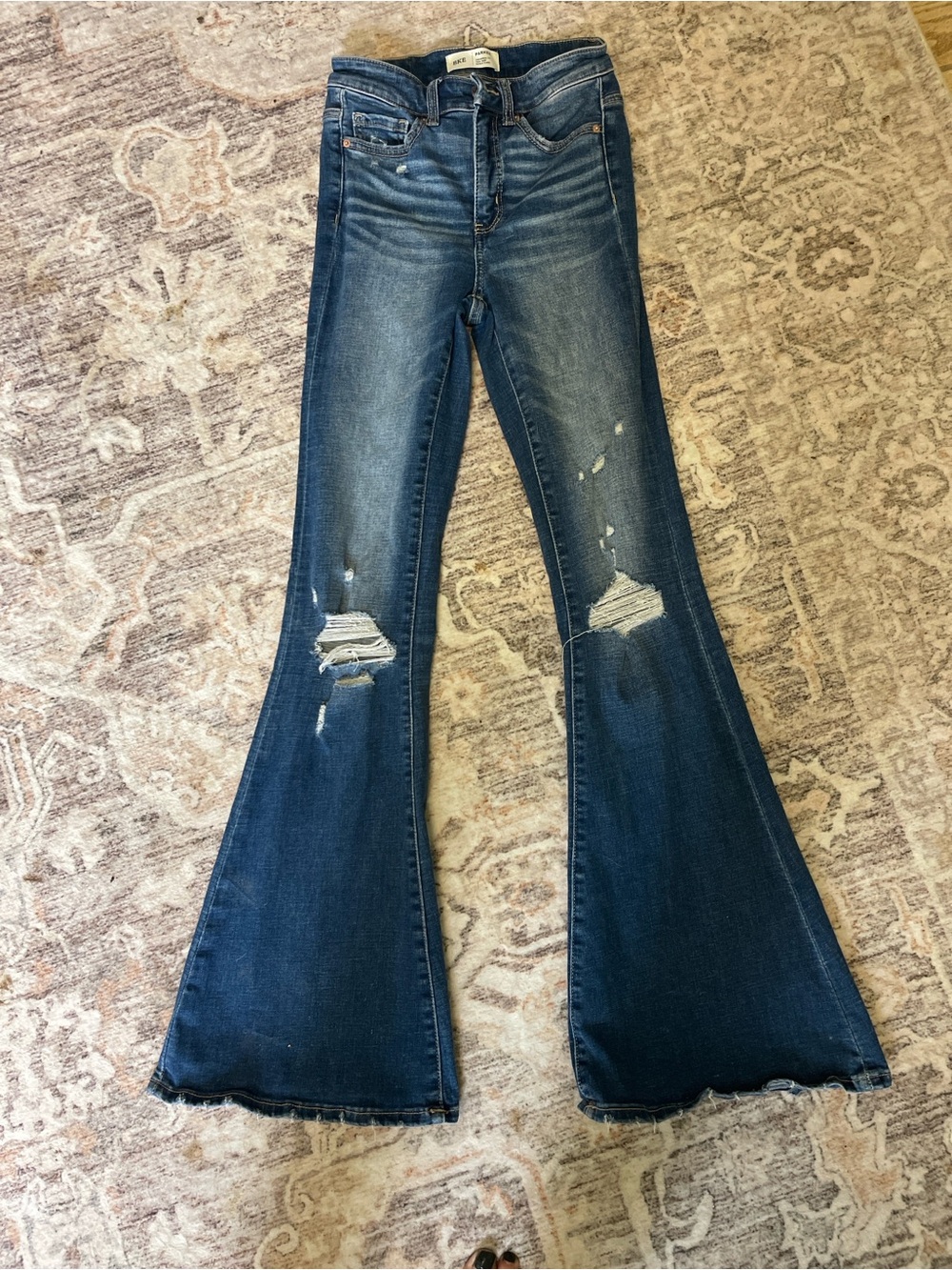 BKE Distressed Dark Blue Flare Jeans - Women's